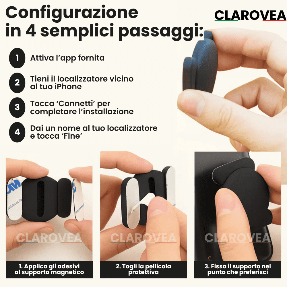 Clarovea™ – Localizzatore GPS Intelligente per Auto – Funziona con Android e iOS Find My