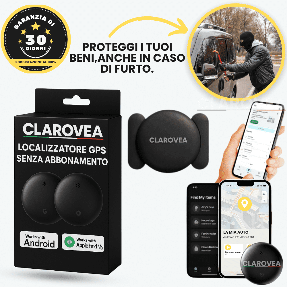 Clarovea™ – Localizzatore GPS Senza Abbonamento, Compatibile con Android e iOS