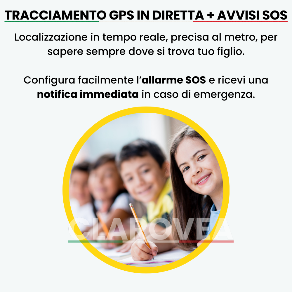 Clarovea™ – GPS Tracker per Bambini Senza Abbonamento – Funziona con Android e iOS