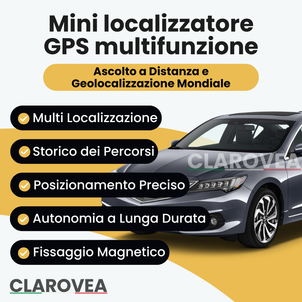 Clarovea™ – Localizzatore GPS Auto Senza Abbonamento, Localizzazione Precisa