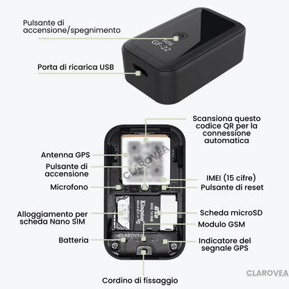 Clarovea™ – Localizzatore GPS Auto Senza Abbonamento, Proteggi la Sicurezza della Tua Auto