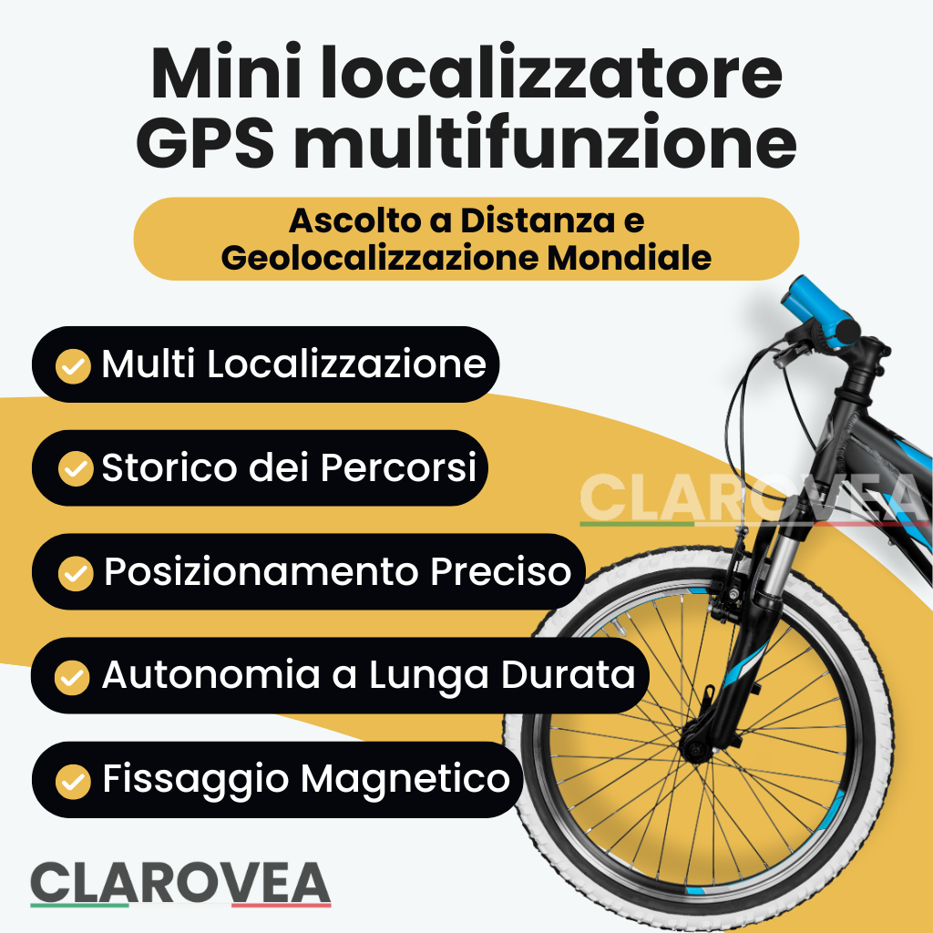 Clarovea™ – Localizzatore GPS Bici Invisibile, Senza Abbonamento Ultra Preciso