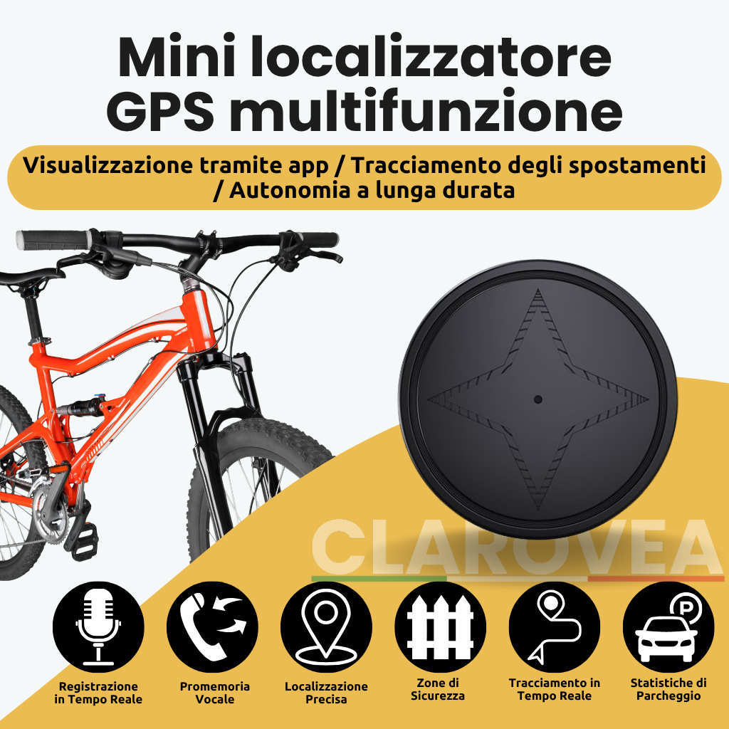 Clarovea™ – Localizzatore GPS Bici Invisibile, Senza Abbonamento Ultra Preciso
