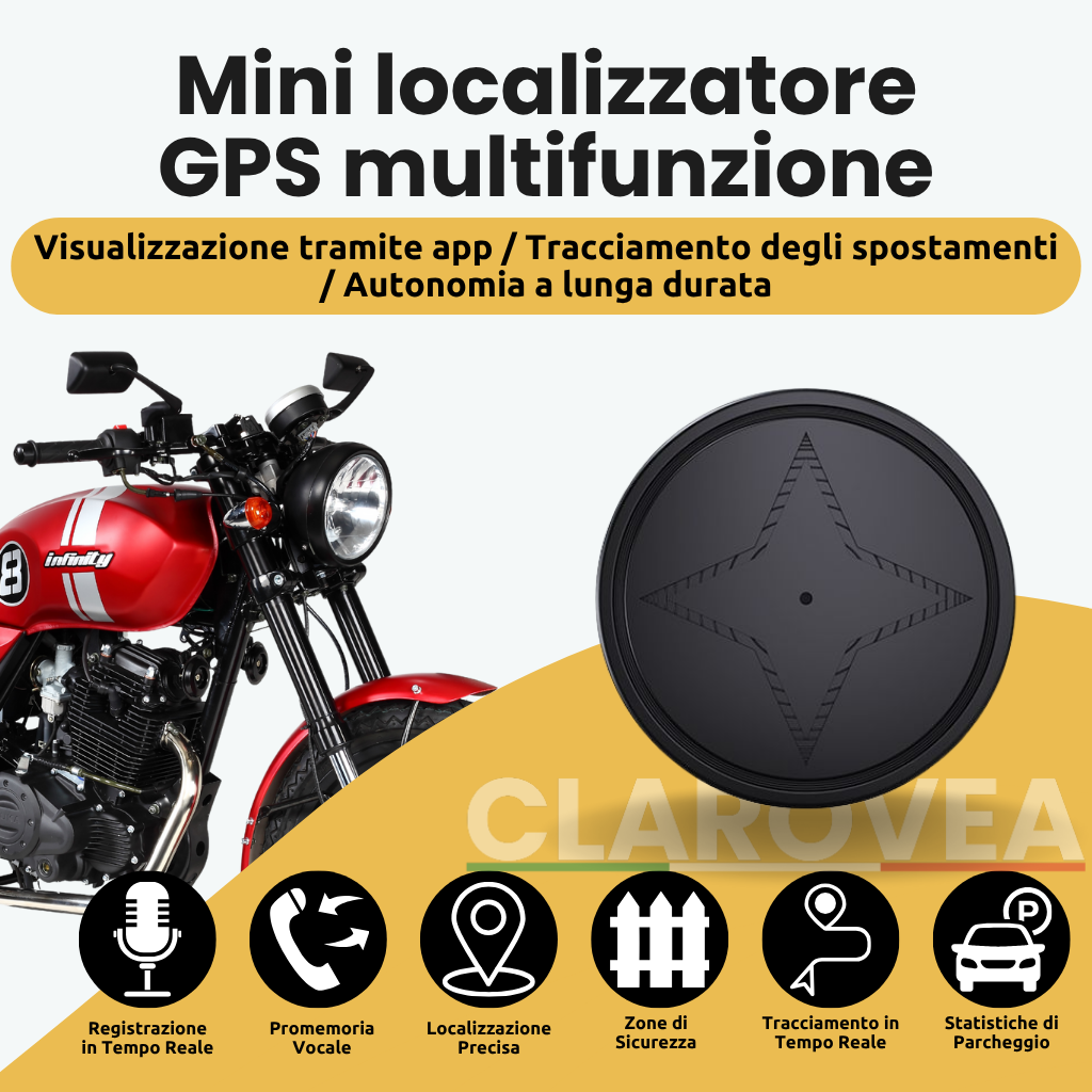 Clarovea™ – Localizzatore GPS Moto Senza Abbonamento, Discreto e Affidabile
