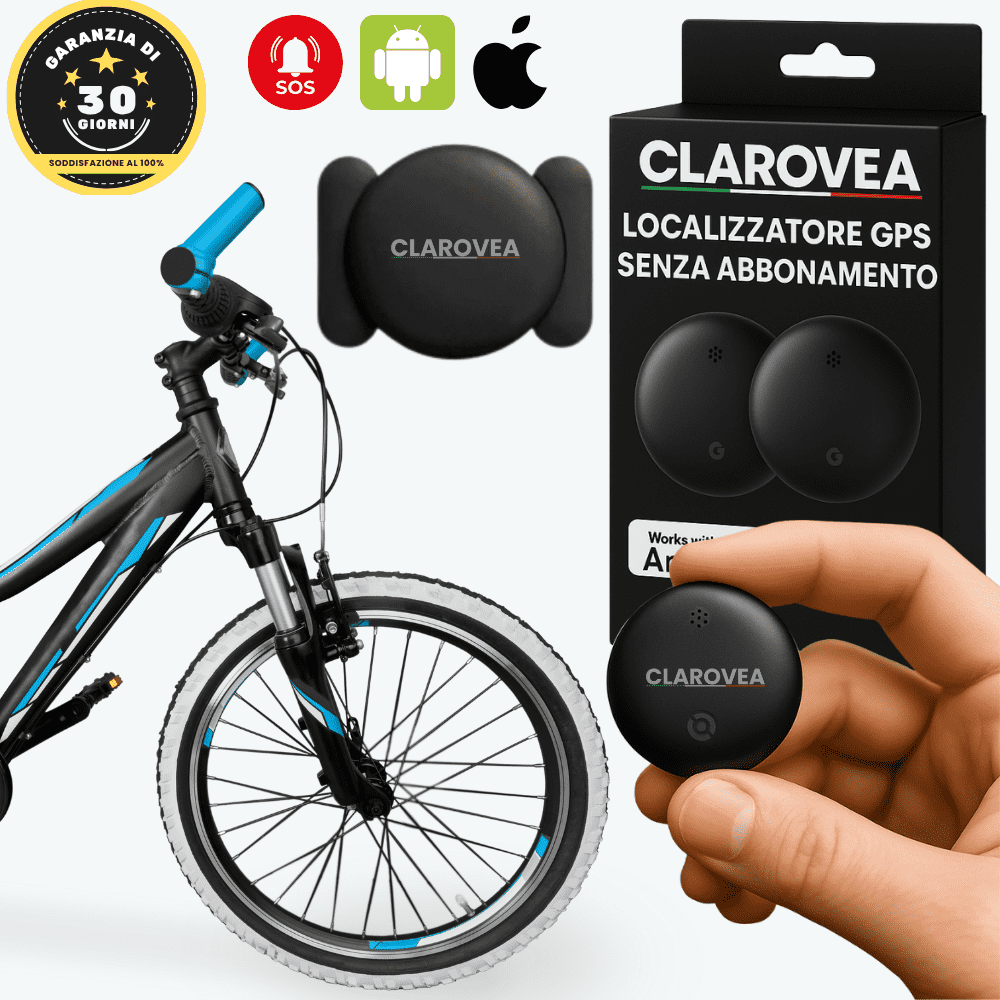 Clarovea™ – Localizzatore GPS per Bici Senza Abbonamento – Funziona con Android e iOS Find My