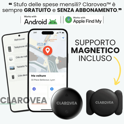 Clarovea™ – Localizzatore GPS per Moto Senza Abbonamento – Compatibile con Android & iOS Find My