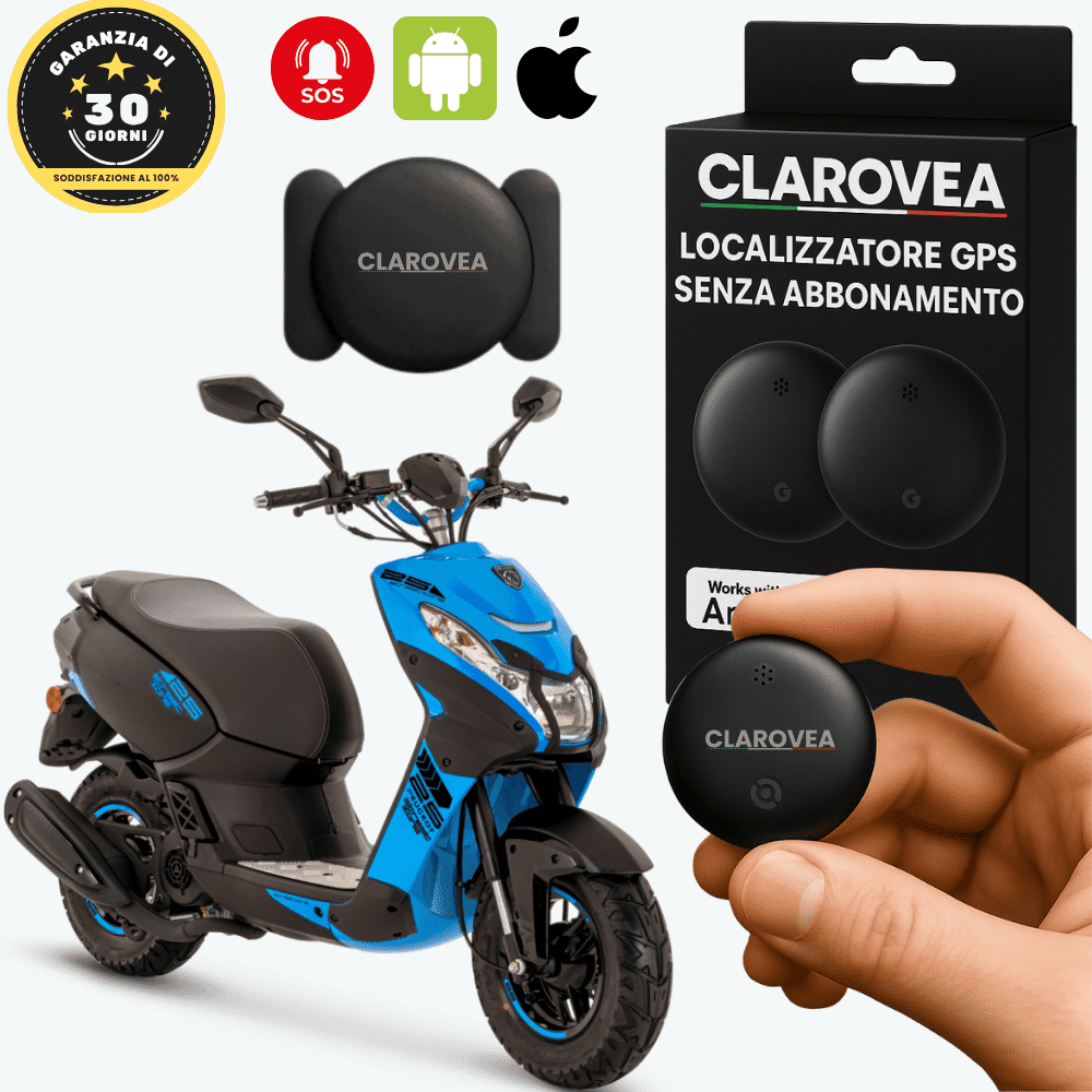 Clarovea™ – GPS Tracker per Moto Senza Abbonamento – Funziona con Android e iOS Find My
